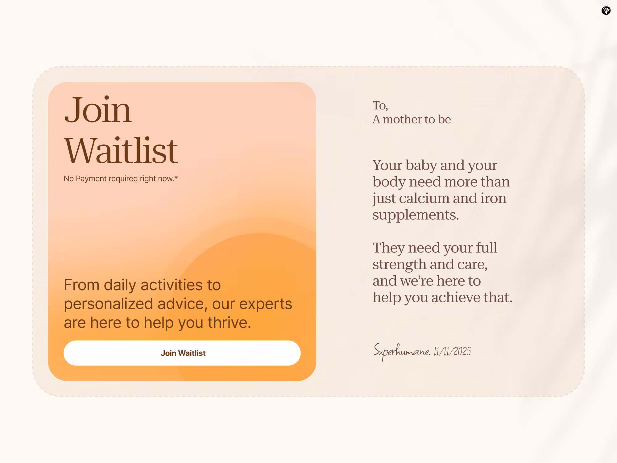 Superhumane pregnancy wellness waitlist page design - Rajan Dube