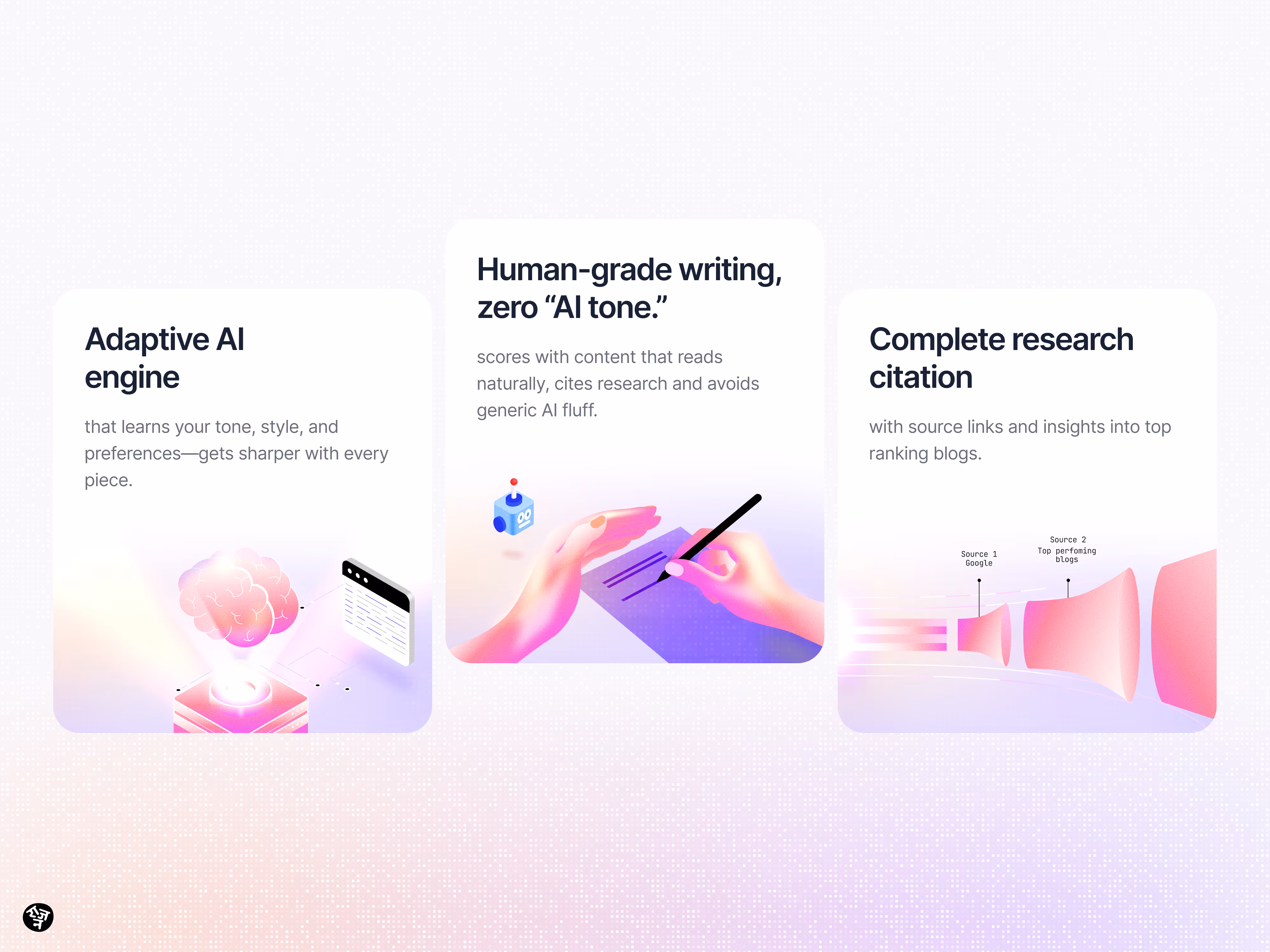AI writing assistant feature cards UI design - Rajan Dube